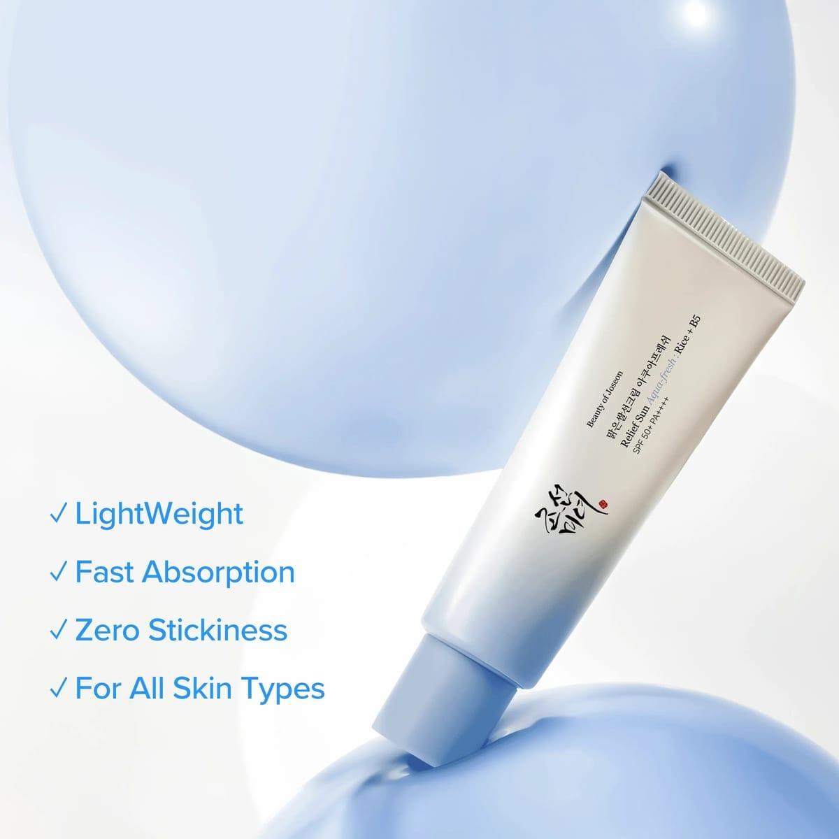 Beauty of Joseon Relief Sun Aqua-Fresh: Rice + B5 SPF50+ PA++++ — front of the tube