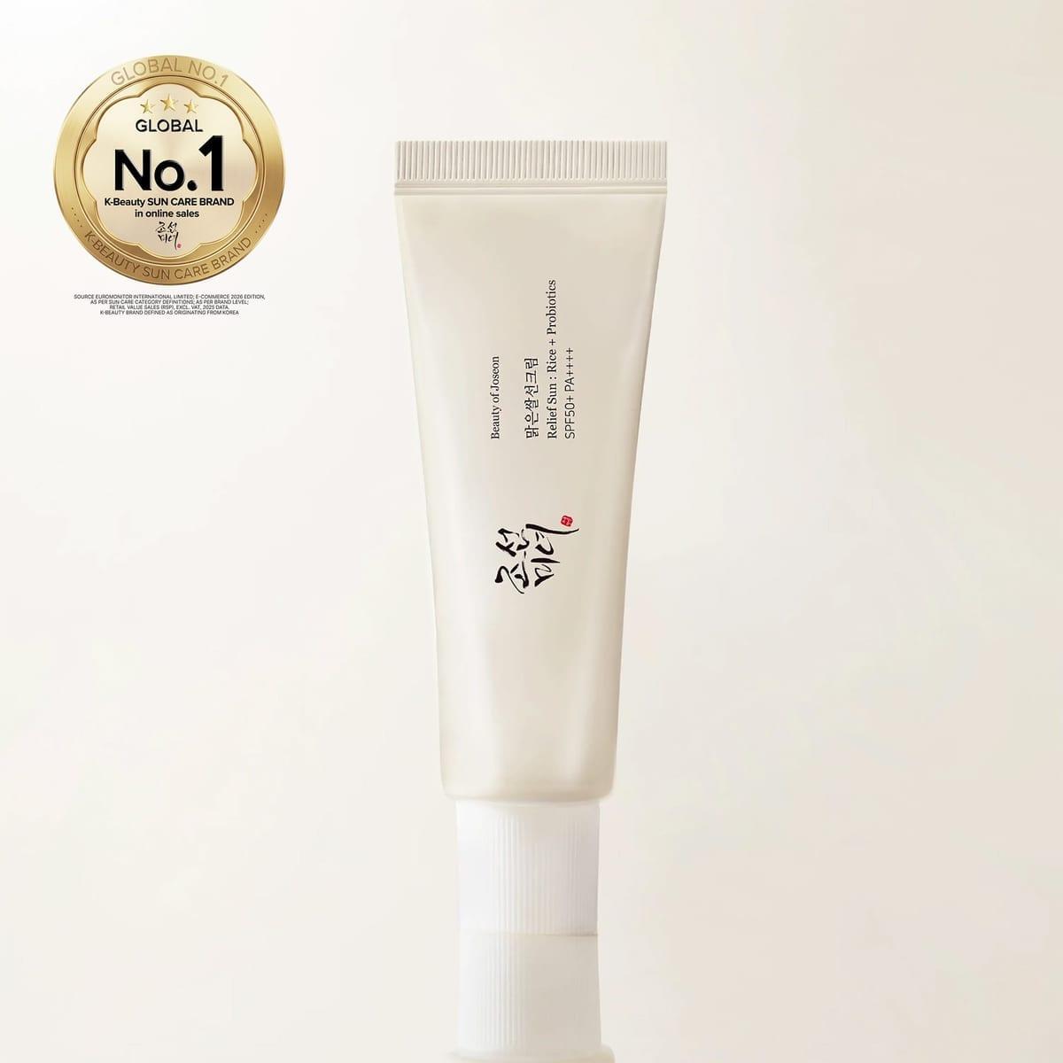 Beauty of Joseon Relief Sun: Rice + Probiotics SPF50+ PA++++ — front of the tube